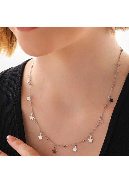 925 Ayar Gümüş Yıldızlı Dorika Kadın Gümüş Kolye (BC-DD5E7D)