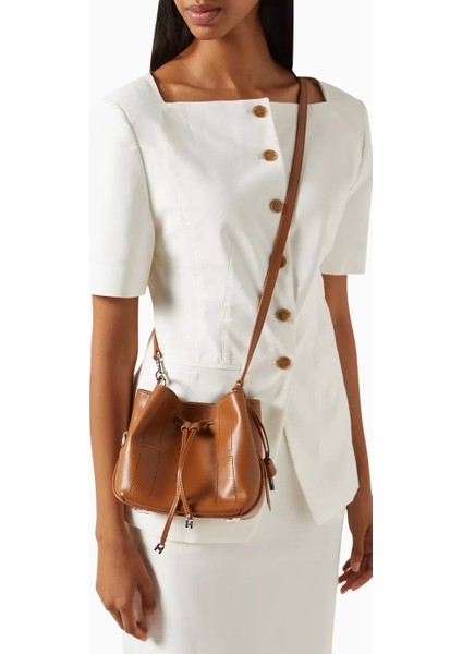 Mini Hocket Kahverengi Deri, Zarif ve Şık Bucket Omuz Çantası fırsatları