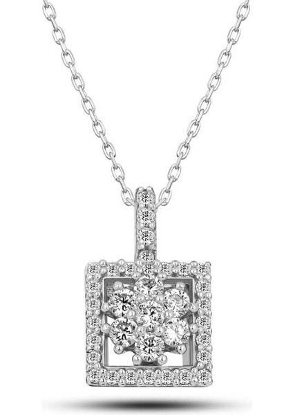 925 Ayar Gümüş Kare Zirkon Taşlı Kadın Kolye (BC-845310) fiyatları