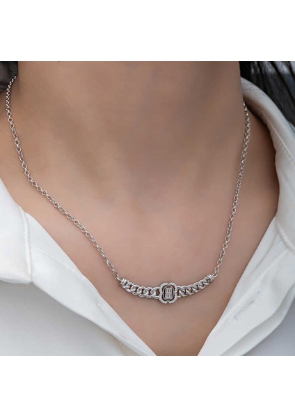 925 Ayar Gümüş Gurmet Zincirli Baget Taşlı Kadın Kolye (BC-553F98) modelleri