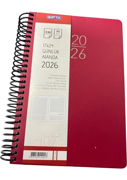 Gıpta Spiralli 2026 Günlük Ajanda 17X24 Ajanda 336 Sayfa