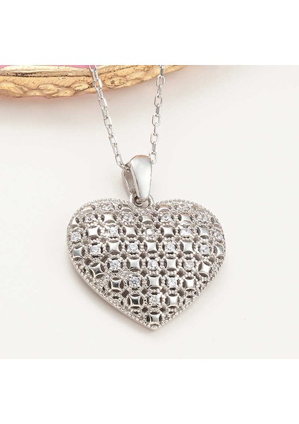 925 Ayar Gümüş Bombeli Kalp Kadın Kolye (BC-85C12A)