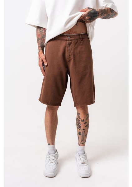 Erkek Parça Boya Şort Kahve