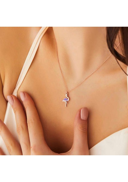 925 Ayar Gümüş Rose Flamingo Kadın Kolye (BC-95D4FD) fiyatları