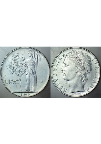 Italya 100 Liret 1957 Roma Tanrıçası Minerva Görselli.