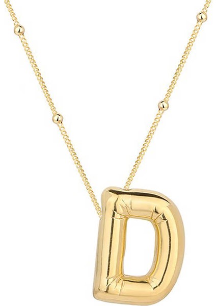 925 Ayar Gümüş Gold Balon D Harfi Kadın Kolye (BC-07A518)