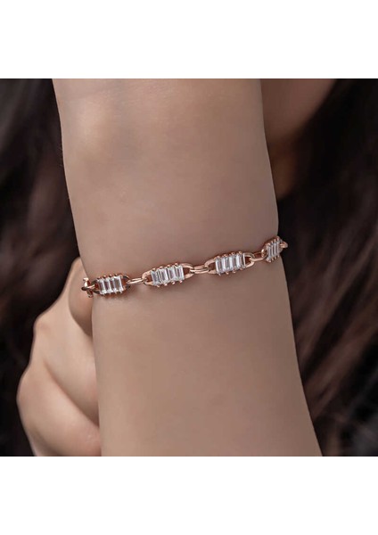 925 Ayar Gümüş Rose Baget Taşlı Kadın Bileklik (Bc-2baccc)