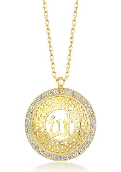 Gümüş Gold Allah Yazılı Kadın Kolye (BC-6956E3) modelleri