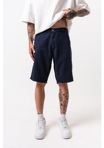 Erkek Parça Boya Şort Lacivert