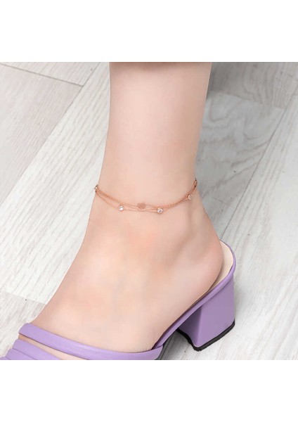 Gümüş Rose Çift Zincirli Kalp Zirkon Taşlı Halhal (BC-A42A5D) fiyatları