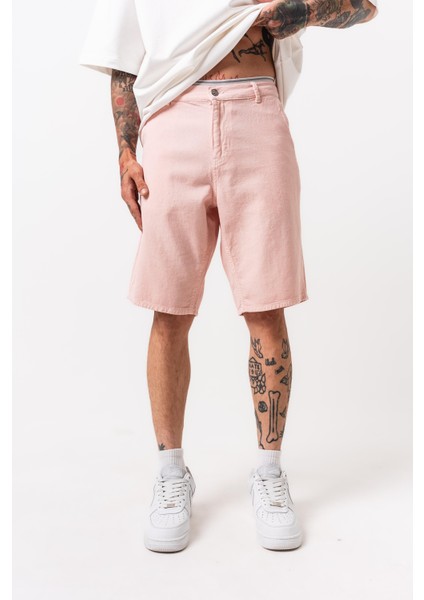 Erkek Parça Boya Şort Somon