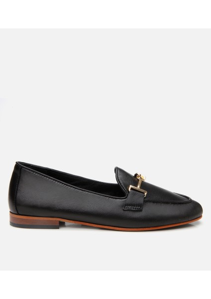 01AYH309600A100 KADIN Deri Siyah Tokalı Klasik Loafer