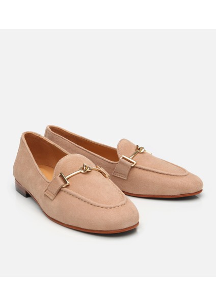01AYH309590A330 KADIN Süet Deri Bej Tokalı Klasik Loafer