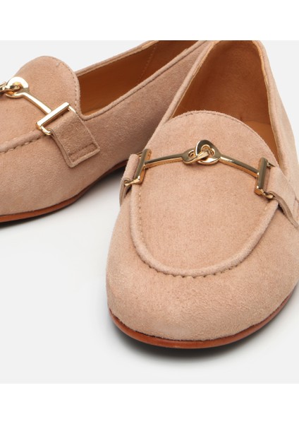 01AYH309590A330 KADIN Süet Deri Bej Tokalı Klasik Loafer