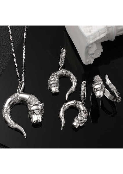 ​925 Ayar Gümüş Kaplan Figürlü Kadın Set (BC-430B39)