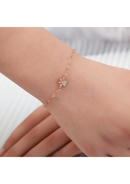 925 Ayar Gümüş Rose Kedi Patisi Kadın Bileklik (BC-E55AB4)
