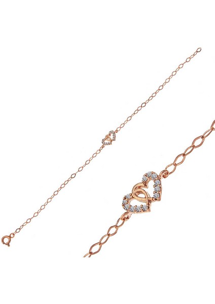 925 Ayar Gümüş Rose Birleşmiş Kalpler Kadın Bileklik (BC-00E26C) fiyatları