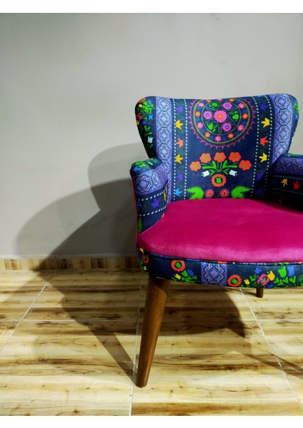 - Roma Çay Seti Koltuk Takımı - Etnik Desenli Kumaş - Ahşap Ayak - Fuşya fiyatları