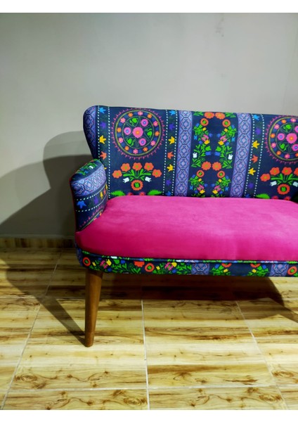 - Roma Çay Seti Koltuk Takımı - Etnik Desenli Kumaş - Ahşap Ayak - Fuşya modelleri