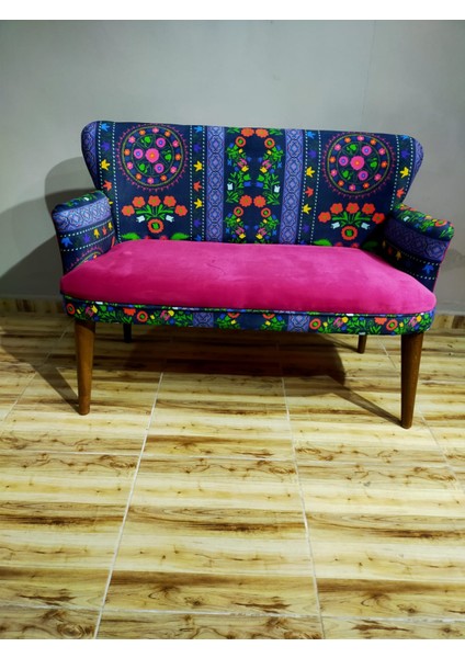 - Roma Çay Seti Koltuk Takımı - Etnik Desenli Kumaş - Ahşap Ayak - Fuşya fırsatları
