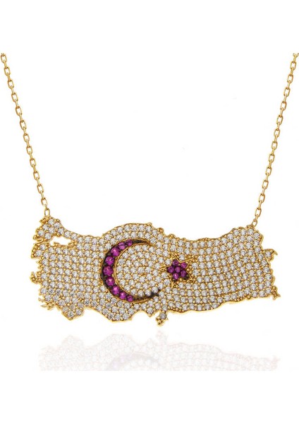 925 Ayar Gümüş Gold Ay Yıldız Türkiye Haritası Kadın Kolye (BC-F3AFEB) fırsatları