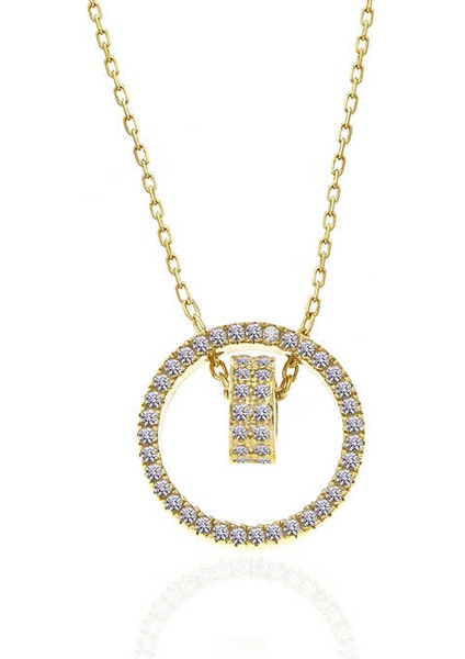 925 Ayar Gümüş Gold Iç Içe Geçmiş Halka Kadın Kolye (BC-031F2D)