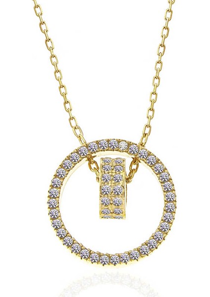 925 Ayar Gümüş Gold Iç Içe Geçmiş Halka Kadın Kolye (BC-031F2D) fırsatları