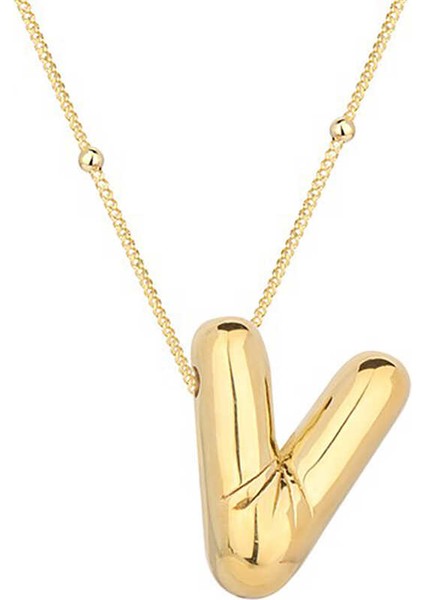 925 Ayar Gümüş Gold Balon V Harfi Kadın Kolye (BC-1FC021)