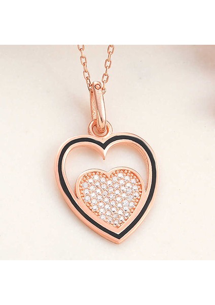 925 Ayar Gümüş Rose Kalp Kadın Kolye (BC-E8D0F3)