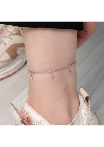 925 Ayar Gümüş Damla Zirkon Taşlı Halhal (BC-B7714F) fırsatları