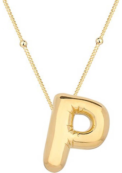 925 Ayar Gümüş Gold Balon P Harfi Kadın Kolye (BC-855638)