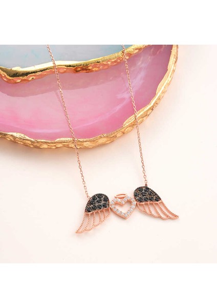 925 Ayar Gümüş Kanatlı Kalp Kadın Kolye (BC-0DD223)