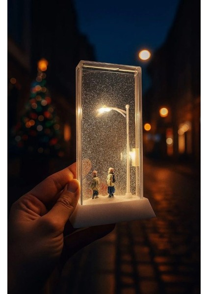 Sokak Lambalı Kar Küresi Minyatür Dekoratif Romantik Kadın ve Erkek El Ele Figürü fiyatları