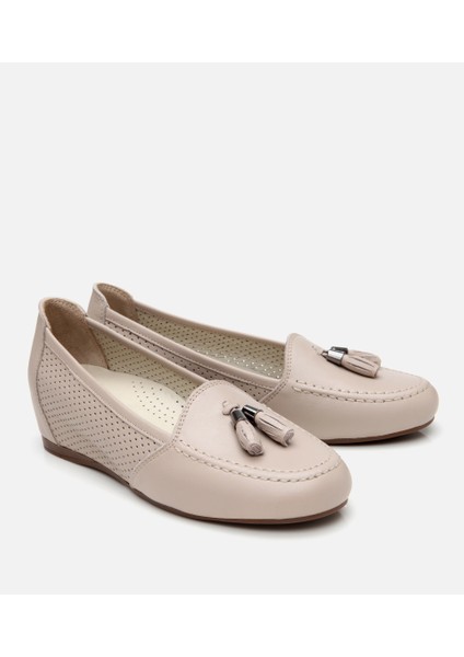 01AYH309750A450 KADIN Deri Vizon Püsküllü Dolgu Topuklu Ayakkabı