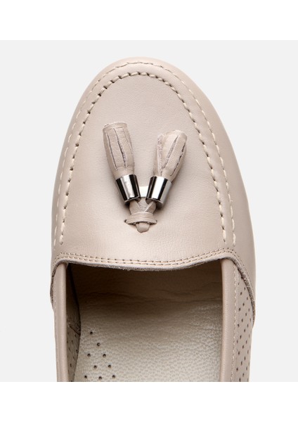 01AYH309750A450 KADIN Deri Vizon Püsküllü Dolgu Topuklu Ayakkabı