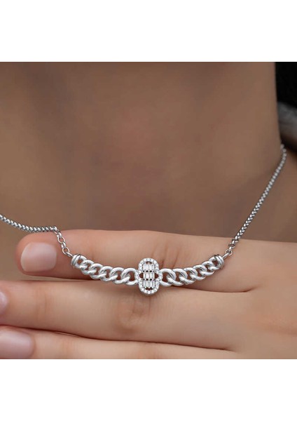 Gümüş Gurmet Zincirli Fatma Ana Eli Baget Taşlı Kadın Kolye (BC-3EEC6A)