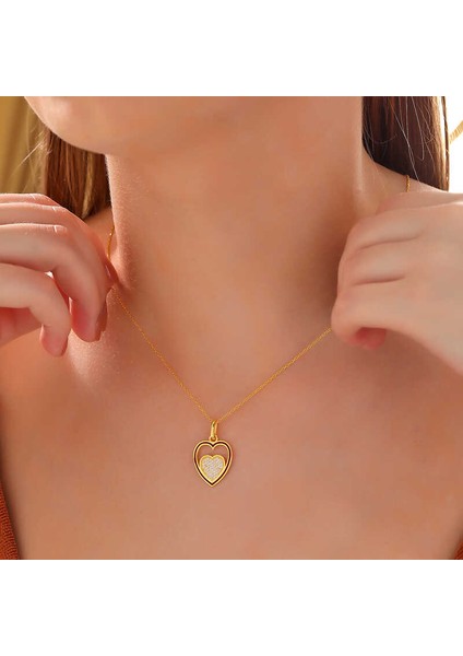 925 Ayar Gümüş Gold Kalp Kadın Kolye (BC-0734B1) fiyatları