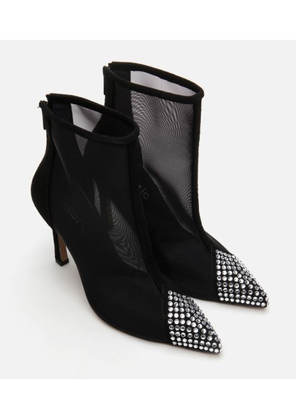 Kadın Siyah Tül/Taş Detaylı Topuklu Bot