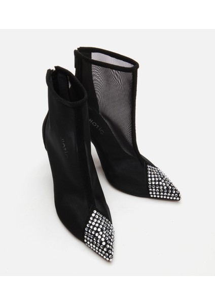 Kadın Siyah Tül/Taş Detaylı Topuklu Bot