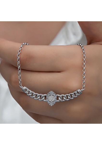 Gümüş Gurmet Zincirli Baget Taşlı Kadın Kolye (BC-361C8B) fiyatları