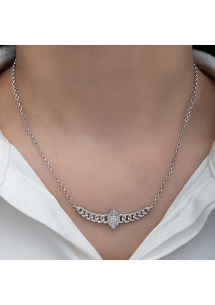 Gümüş Gurmet Zincirli Baget Taşlı Kadın Kolye (BC-361C8B) modelleri