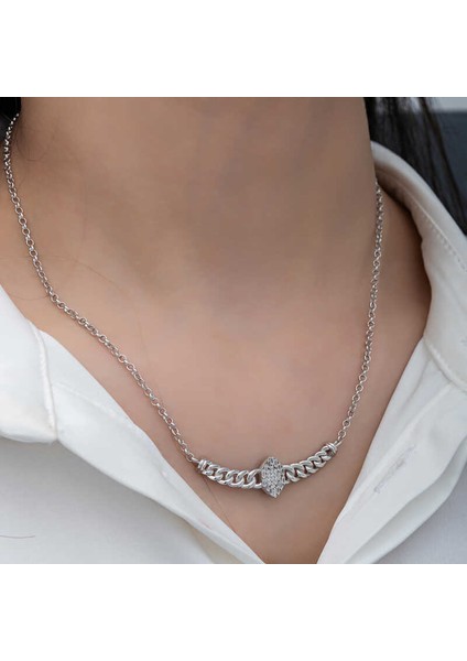 Gümüş Gurmet Zincirli Baget Taşlı Kadın Kolye (BC-361C8B) fırsatları