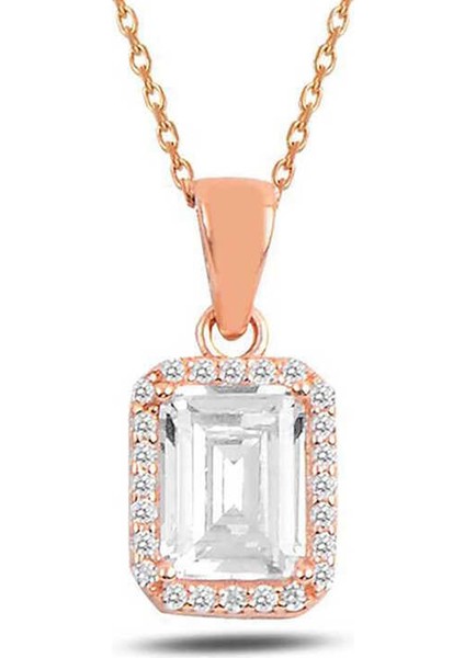 925 Ayar Gümüş Rose Baget Taşlı Kadın Kolye (BC-0A7427) fırsatları