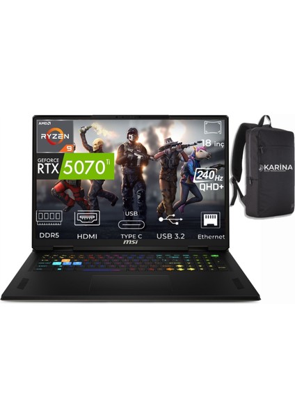 Msı Vector A18 Hx Ryzen 9 9955HX A9WHG-094TR-09 32GB 4tb RTX5070TI W11HOME 18" Wqxga 240Hz Gaming Laptop & A9WHG094TRK09