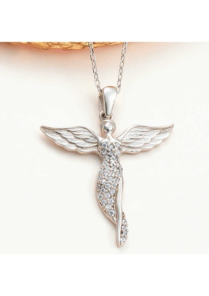 925 Ayar Gümüş Kanatlı Melek Kadın Kolye (BC-DC5C7B)