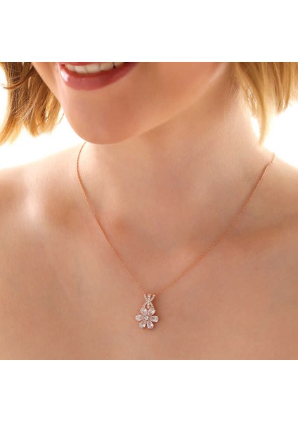 925 Ayar Gümüş Rose Beyaz Sevgi Çiçeği Kadın Kolye (BC-A893E2) fiyatları