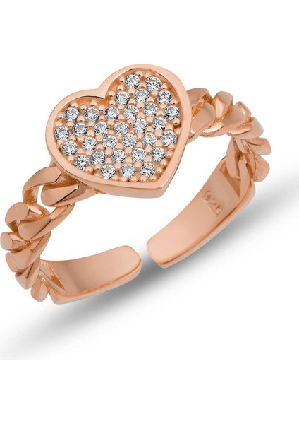 Gümüş Ayarlanabilir Rose Kalpli Kadın Yüzük (BC-A74378)