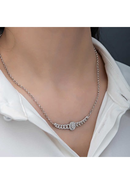 Gümüş Gurmet Zincirli Oval Baget Taşlı Kadın Kolye (BC-23AB50) indirimleri