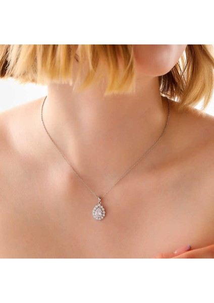 925 Ayar Gümüş Damla Zirkon Taşlı Kadın Kolye (BC-C6C518) fiyatları