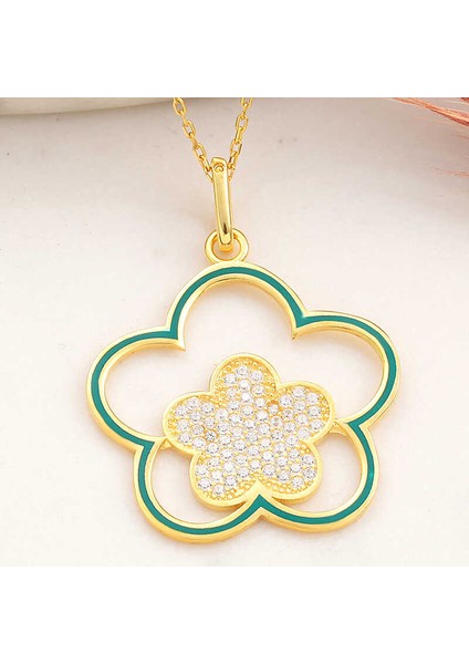 925 Ayar ​gümüş Gold Çiçek Desenli Kadın Kolye (BC-99A092)